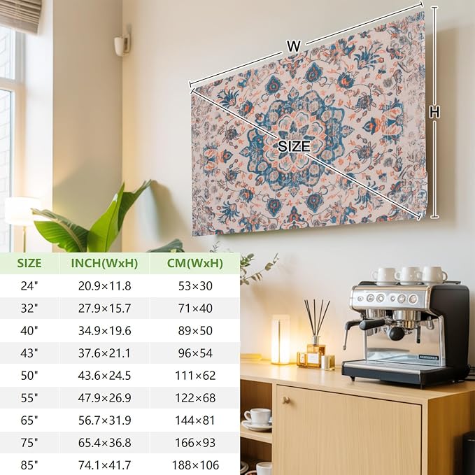 Vintage Ethnic Flower Texture Indoor TV Cover, Elastic TV Screen Protector - Image 3