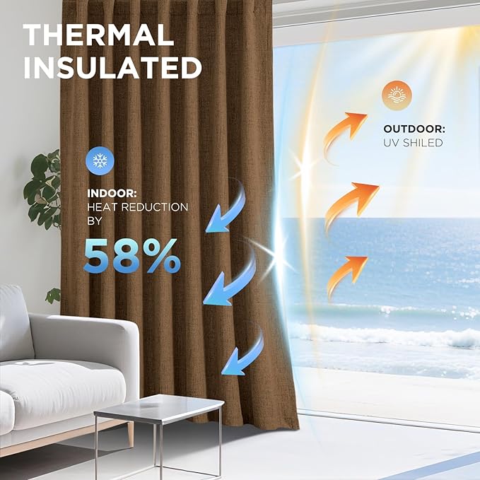 Joydeco Blackout Curtains for Bedroom - 120 Inch Long 100% Light Blocking 2 Panels Cappuccino Drapes, Thermal Insulated Room Darkening Curtains, Linen Textured for Living Room, Rod Pocket & Back Tabs