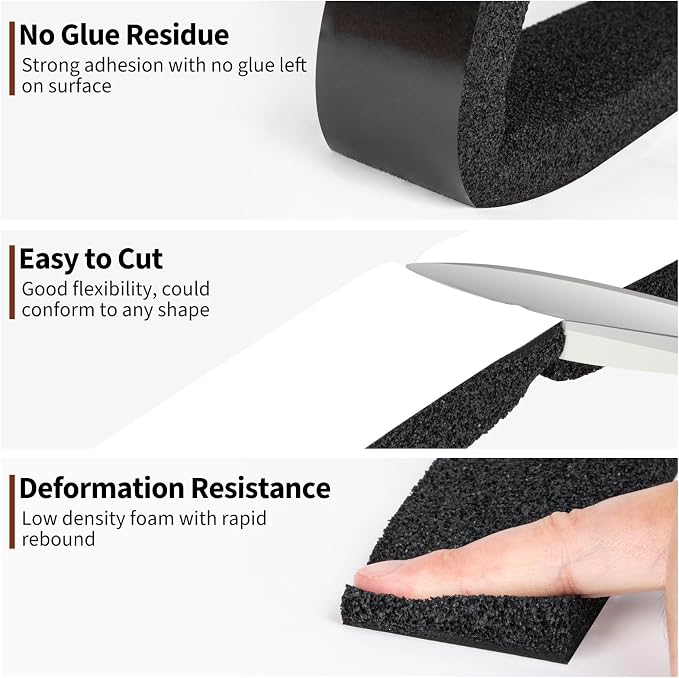 Yotache Open Cell Foam Air Conditioner Weather-Strip Seal Tape 2"x1", Thick - Image 6