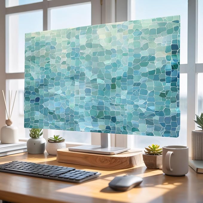 Abstract Glass Shard Splicing Indoor TV Cover, Elastic TV Screen Protector Cyan - Image 4