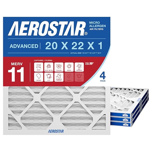 Aerostar 20x22x1 MERV 11 Pleated Air Filter, AC Furnace Air Filter, 4 Pack by AirFiltersDelivered