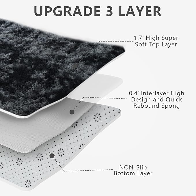 Shag Area Rugs for Bedroom Living Room,6X9 Ultra Soft Fluffy Area Rugs for Dorm, Indoor Carpet Nursery Rugs for Kids Room Home Decor, Black Grey