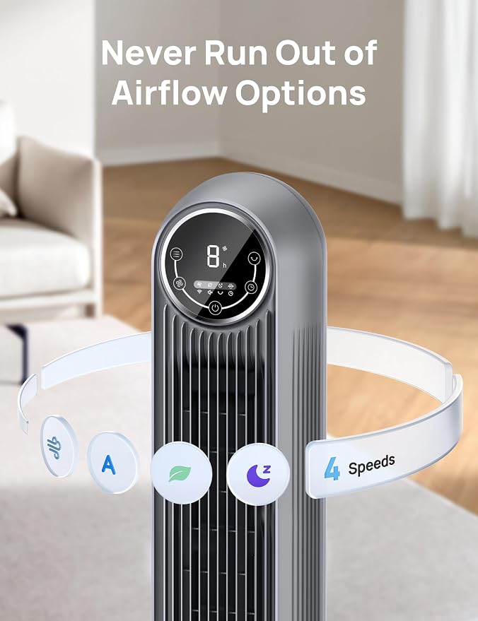 DREO Tower Fan for Bedroom, 25ft/s Velocity Quiet Floor Fan, 90° Oscillating - Image 4