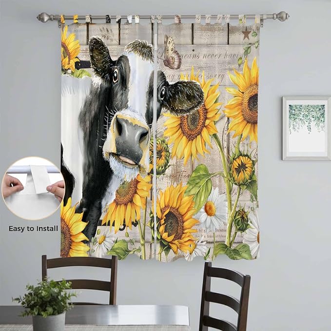 Yellow Sunflowers Living Room Curtains 84 Inch Length, Window Curtains Tab Top - Image 4