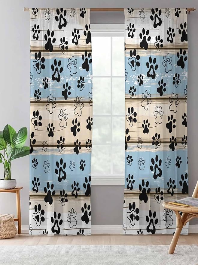 Sheer Curtains 96 Inches Long, Vintage Farmhouse Rustic Wooden Grain Privacy - Image 5