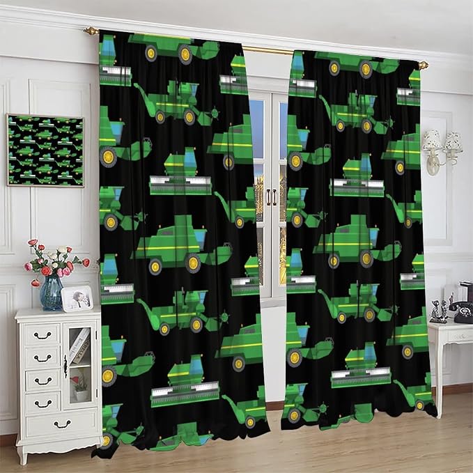 Kids Agriculture Machine Window Curtains, Farm Equipment Tractors Transport - Image 3
