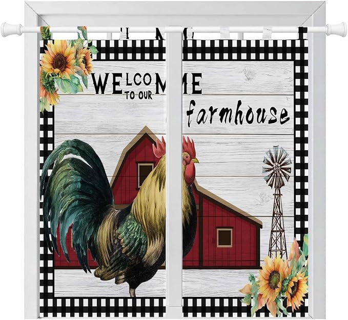 Farmhouse Rooster Bedroom Curtains 72 Inch Length, Window Curtains Tab Top by Unknown