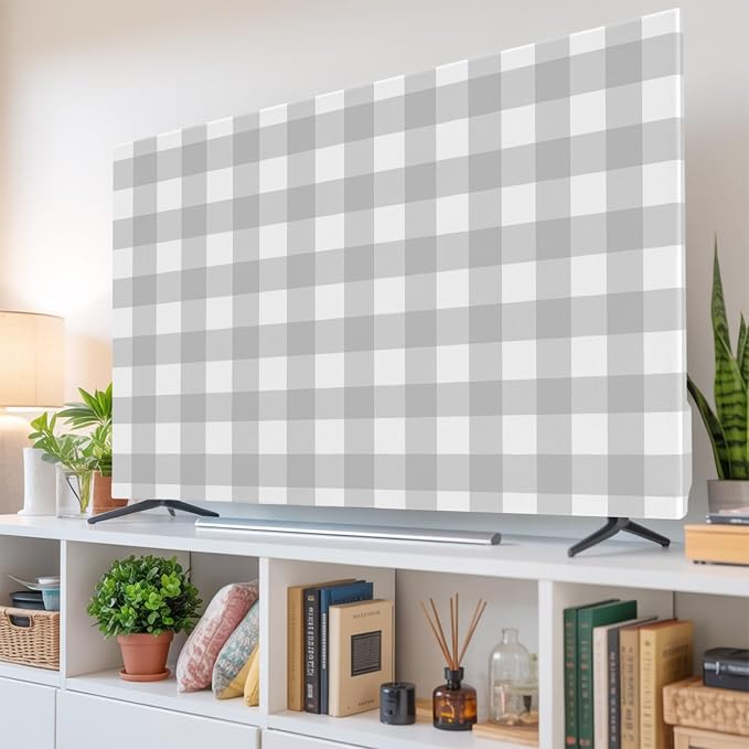 Farm Minimalist Gray Checker Indoor TV Cover, Elastic TV Screen Protector by Unknown