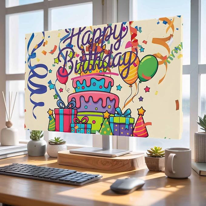 Happy Birthday Words Indoor TV Cover, Elastic TV Screen Protector Cake Balloon - Image 4
