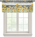 Summer Floral Sheer Valance Curtains, Watercolor Sunflower Eucalyptus Leaves by Houseown
