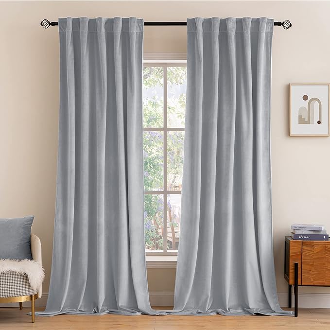 MIULEE Greyish White Velvet Curtains 84 inches 2 Panels - Luxury Blackout Curtains for Bedroom Living Room Thermal Insulated Super Soft Window Drapes Rod Pocket & Back Tab, W52 x L84 inches