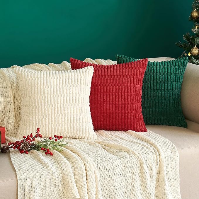 MIULEE Pack of 2 Corduroy Decorative Throw Pillow Covers 16x16 Inch Soft Boho Striped Pillow Covers Modern Farmhouse Home Decor for Sofa Living Room Couch Bed Cream White