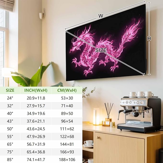Abstract Pink Flames Dragons on Black Indoor TV Cover, Elastic TV Screen - Image 3