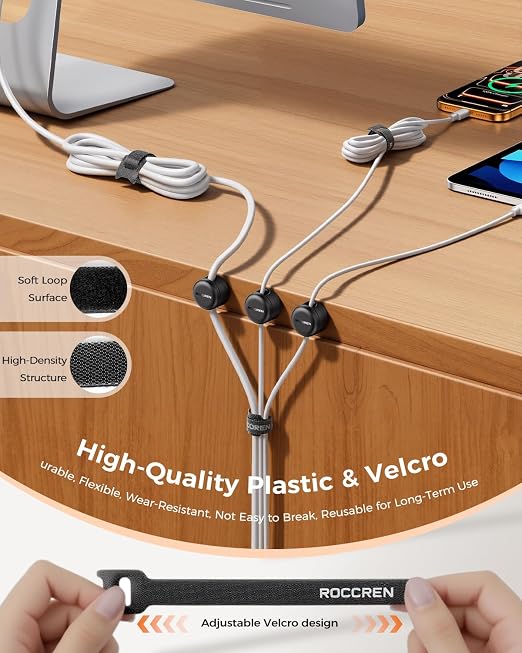 Rocoren 50 PCS Cable Management Kit 10 Magnetic Rotatable Cable Clips, 40 - Image 6