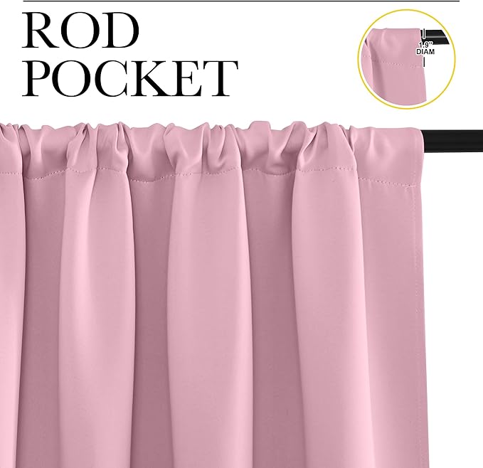 NICETOWN Blackout Curtains for Living Curtains, Rouge Pink, 2 Panels, 29 by 30, Room Darkening Window Curtain Panels, Easy-Care Solid Thermal Insulated Draperies/Drapes for Daughter Room