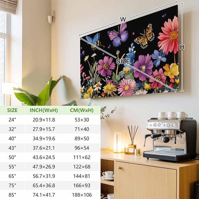 Watercolor Flowers Butterfly Countryside Plant Indoor TV Cover, Elastic TV - Image 3