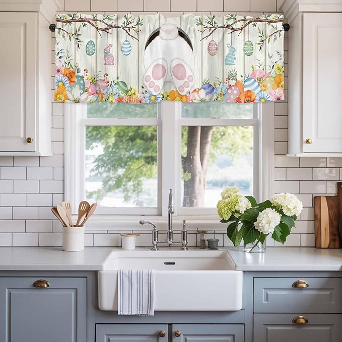 Easter Curtain Valances for Windows, Kitchen Valance Window Treatment, Spring - Image 2