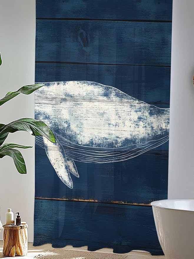 Sheer Curtains 84 Inches Long, Summer Whale Semi Sheer Curtains Light Filtering - Image 4