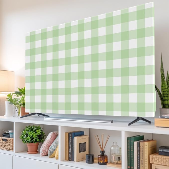 Green Stripes Buffalo Checker Indoor TV Cover, Elastic TV Screen Protector - Image 6