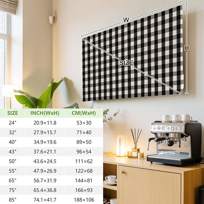 Vintage Black Buffalo Plaid Indoor TV Cover, Elastic TV Screen Protector - Image 4