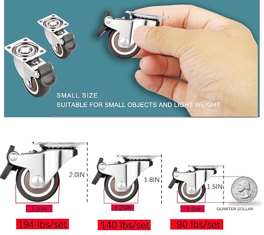 8Pcs 1.25" Small Caster Wheels, Low Profile 360 Degree Swivel Casters, Little - Image 2