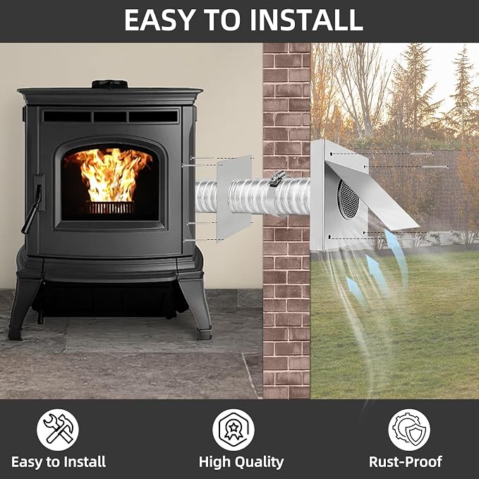 Pellet Stove Fresh Air Intake Kit, Aluminum Flex Vent Pipe - Image 6