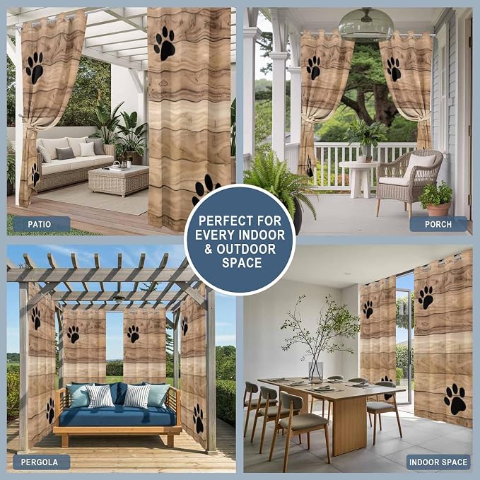 Wood Grain Outdoor Curtains for Patio Claws Animals Wooden Brown Waterproof - Image 8