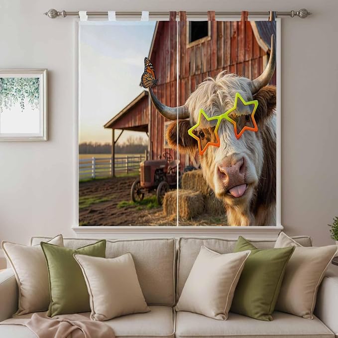 Farm Yaks Bathroom Curtains 63 Inch Length, Window Curtains Tab Top, Farmhouse - Image 9