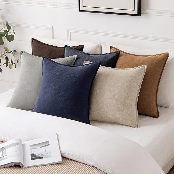 MIULEE Decorative Linen Pillow Covers 18x18 Inch Brown Boho Farmhouse Neutral Couch Throw Pillows for Bed Pack of 2 Accent Modern Pillowcase Sofa Livingroom Home Decor