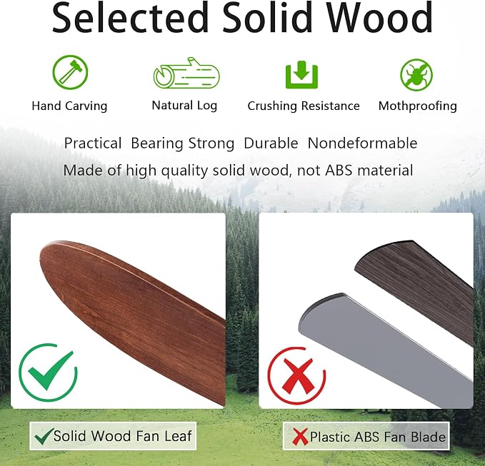 QUTWOB 60" Wood Ceiling Fan, Remote Control, 3 Wooden Blades, Indoor/Outdoor - Image 6