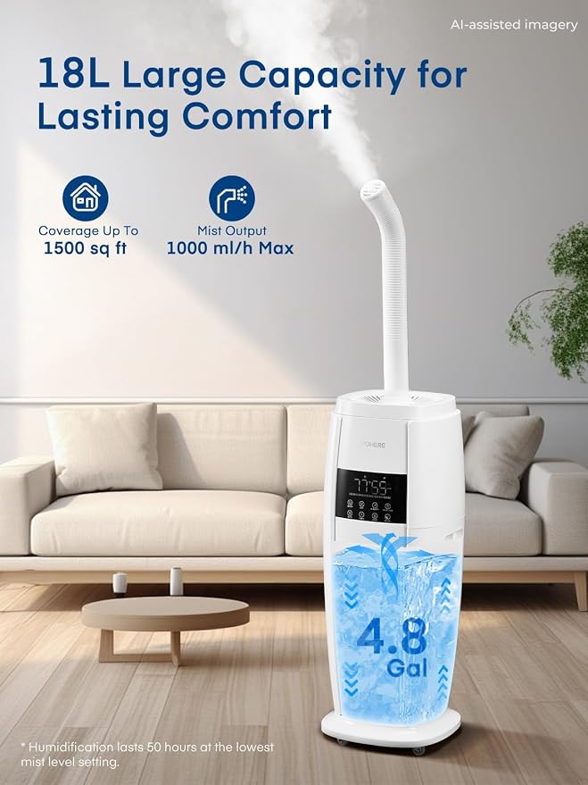 FOHERE 4.8Gal/18L Humidifier Large Room, Commercial, Whole House Cover up to - Image 2