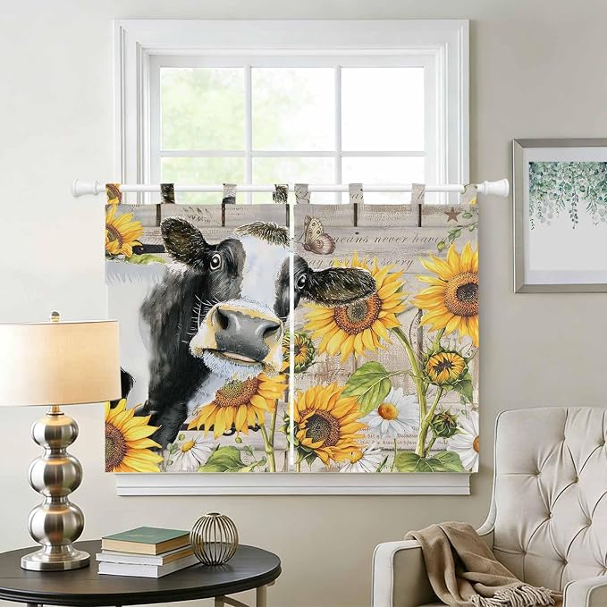 Yellow Sunflowers Bedroom Curtains 63 Inch Length, Window Curtains Tab Top - Image 2