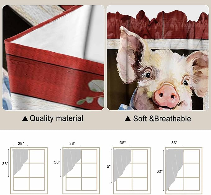 Pig Sunflowers Swag Valances for Windows, Eucalyptus Leaves Floral Bees Red - Image 5