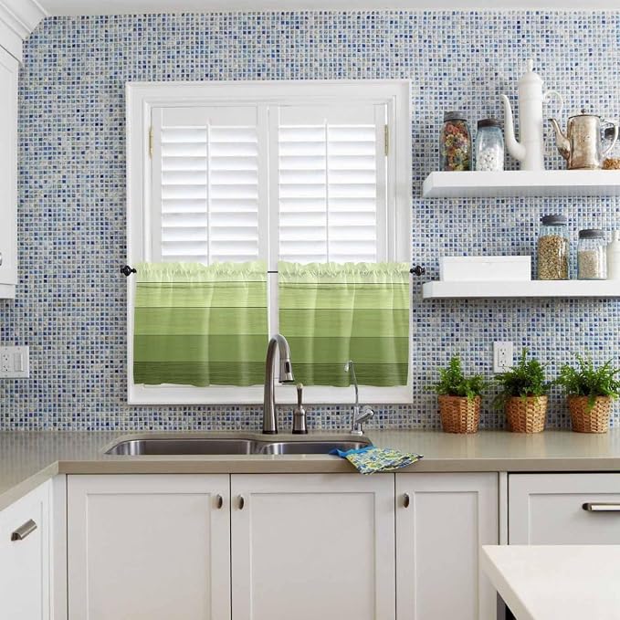 Gradient Green Wooden Board Window Valance Curtains, Retro Country Wood Grain - Image 9