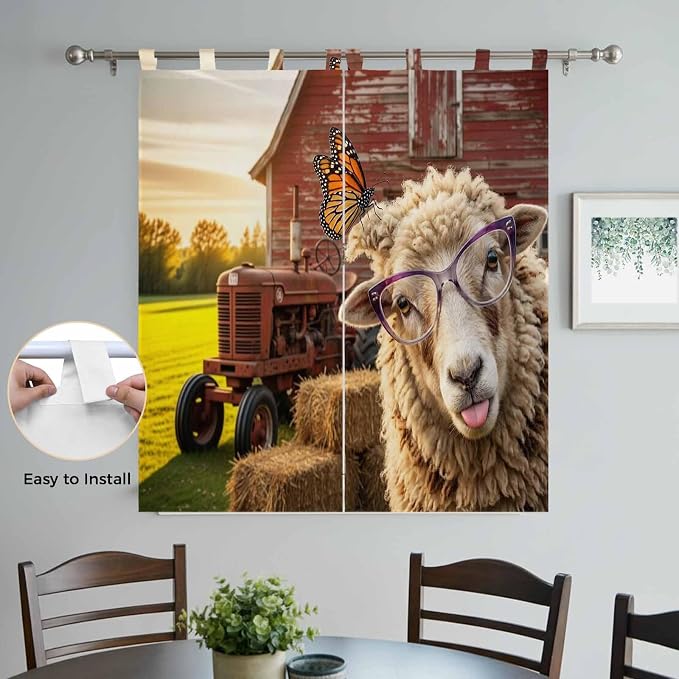 Farm Sheep Bathroom Curtains 63 Inch Length, Window Curtains Tab Top, Farmhouse - Image 4