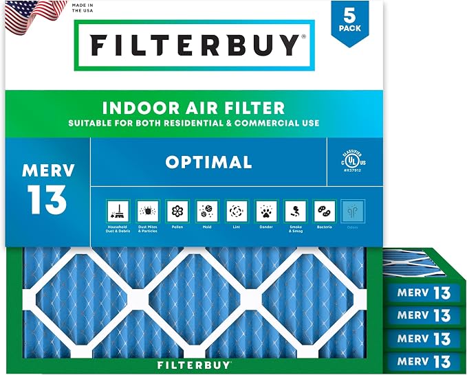 Filterbuy 20x20x1 Air Filter MERV 13 Optimal Smoke & Allergy Defense, by Filterbuy