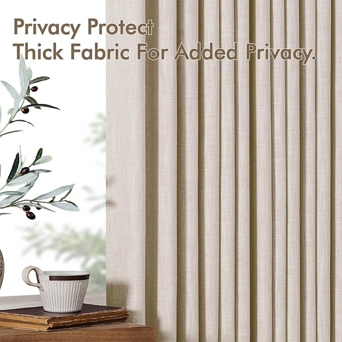 MIULEE Pinch Pleated Thick Linen Curtains 96 Inches Long 2 Panels for Living Room Bedroom, Memory Trained Drapes Pinch Pleat Back Tab Semi Sheer Privacy Neutral Ivory Cream Farmhouse Window Curtains