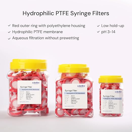 100 Pack Syringe Filter PTFE hydrophilic Lab Filters 0.45μm Pore Size 13mm - Image 3