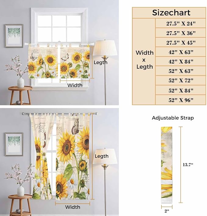 Yellow Sunflowers Bedroom Curtains 72 Inch Length, Window Curtains Tab Top - Image 8