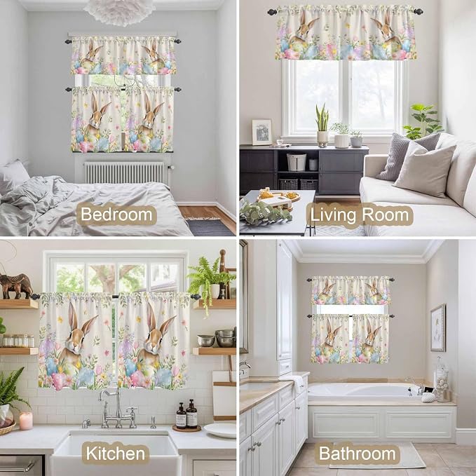 Kitchen Curtains Tiers and Valance Set of 3, Easter Light Filtering Window - Image 7