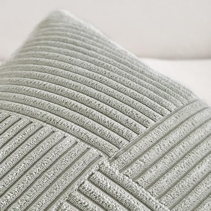 Fancy Homi 2 Packs Grey Lumbar Decorative Throw Pillow Covers 20x28 Inch for Living Room Couch Bed Sofa, Rustic Farmhouse Boho Home Decor, Soft Striped Corduroy Rectangle Accent Cushion Case 50x70 cm
