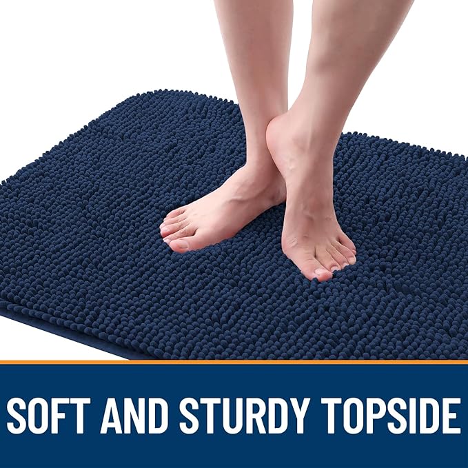 OLANLY Dog Door Mat for Muddy Paws 45x27, Absorbs Moisture and Dirt, Absorbent Non-Slip Washable Doormat, Quick Dry Chenille Mud Mat for Dogs, Entry Indoor Entryway Carpet for Inside Floor, Dark Blue