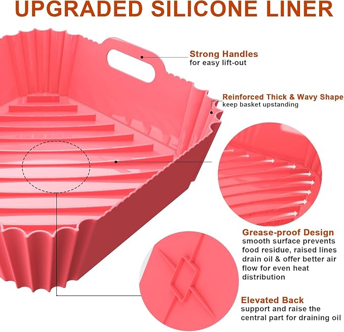 3 Pcs Silicone Air Fryer Liners Square Airfryer Liners 4-7 QT 7.1 Inch Reusable - Image 2