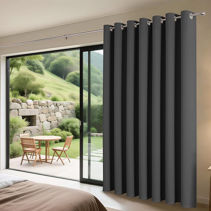 Joydeco Blackout Patio Sliding Door Curtains 90 Inches Long, Grommet Privacy Room Divider Curtains, Extra Wide Thermal Blackout Drapes for Bedroom Living Room (Grey, 100Wx90L, 1 Panel)