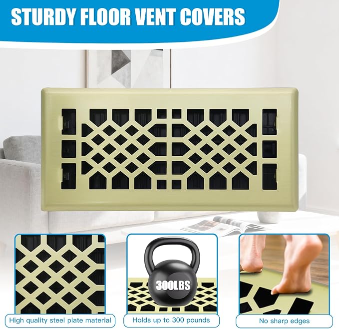 4x10 Inch Brushed Gold Floor Register - Image 2