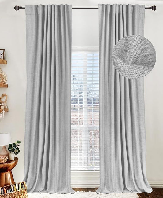 100% Blackout Shield Linen Blackout Curtains for Bedroom 120 Inches Long, Back Tab/Rod Pocket Living Room Drapes, Thermal Insulated Blackout Curtains 2 Panels Set, 50" W x 120" L, Grey