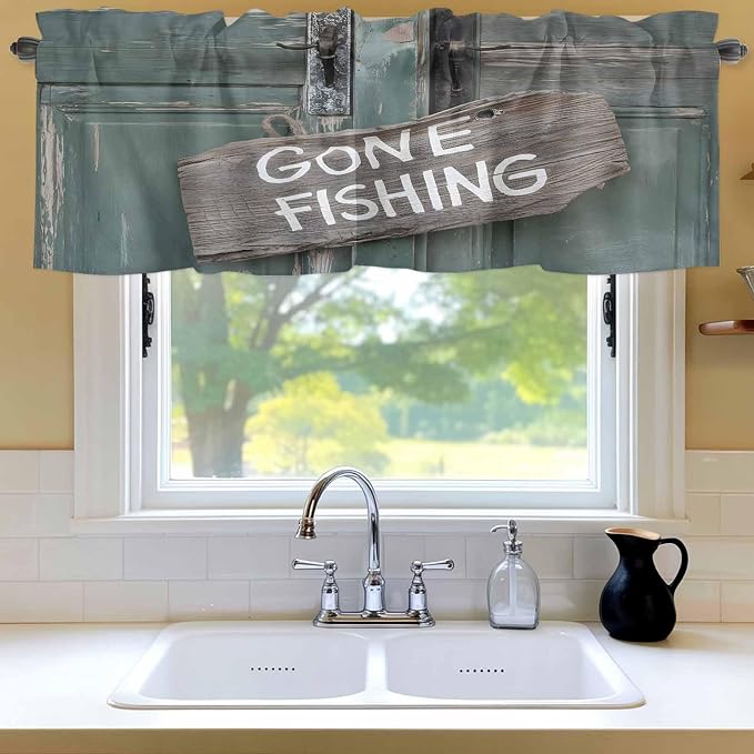 Gone Fishing Valances for Windows, Bronze Wood Grain Kitchen Valance Light - Image 6