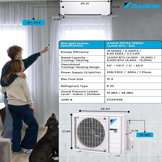 Daikin 12, 000 BTU 18 SEER2 Entra R32 Series Ductless Mini Split Heat Pump - Image 5