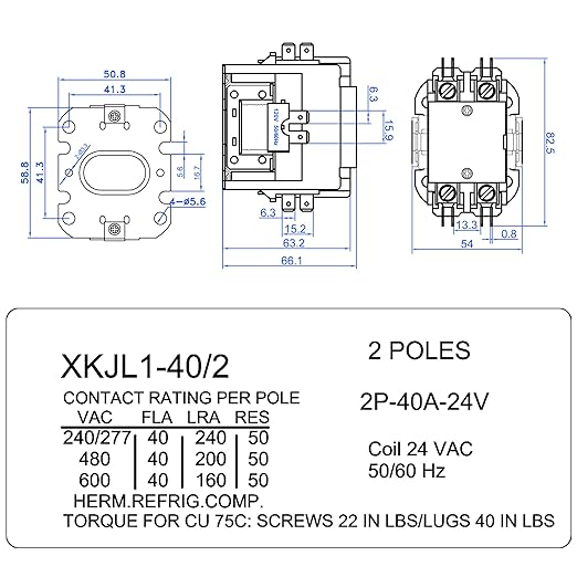 Dreyoo 2 Pcs 24V Coil 40A 2 Pole Air Conditioner Contactor, UL Certified HVAC - Image 2