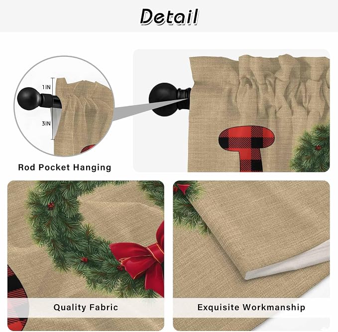 Red Green Christmas Kitchen Curtains 45 Inch Long 2 Panel Set, Rod Pocket - Image 9